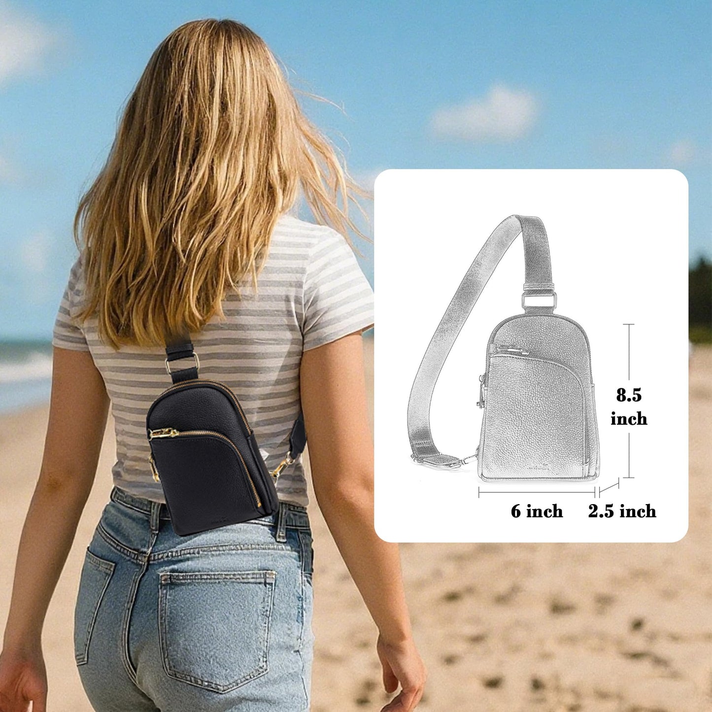 INICAT Travel Sling Bag, Anti Theft Crossbody Bag for Women | RFID Blocking, 8 Card Slots, Back Zippered Pocket, Metal Zippers,Switchable Strap