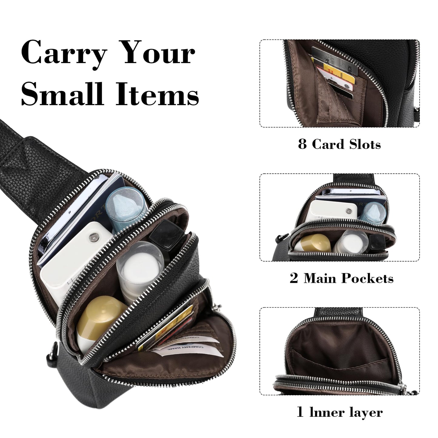 INICAT Travel Sling Bag, Anti Theft Crossbody Bag for Women | RFID Blocking, 8 Card Slots, Back Zippered Pocket, Metal Zippers,Switchable Strap