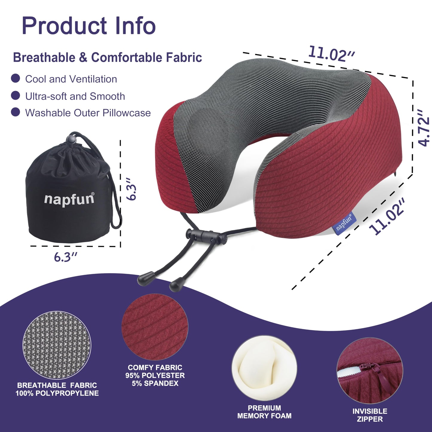 napfun Neck Pillow for Traveling, Upgraded Travel Neck Pillow for Airplane 100% Pure Memory Foam Travel Pillow for Flight Headrest Sleep, Portable Plane Accessories, Full Black