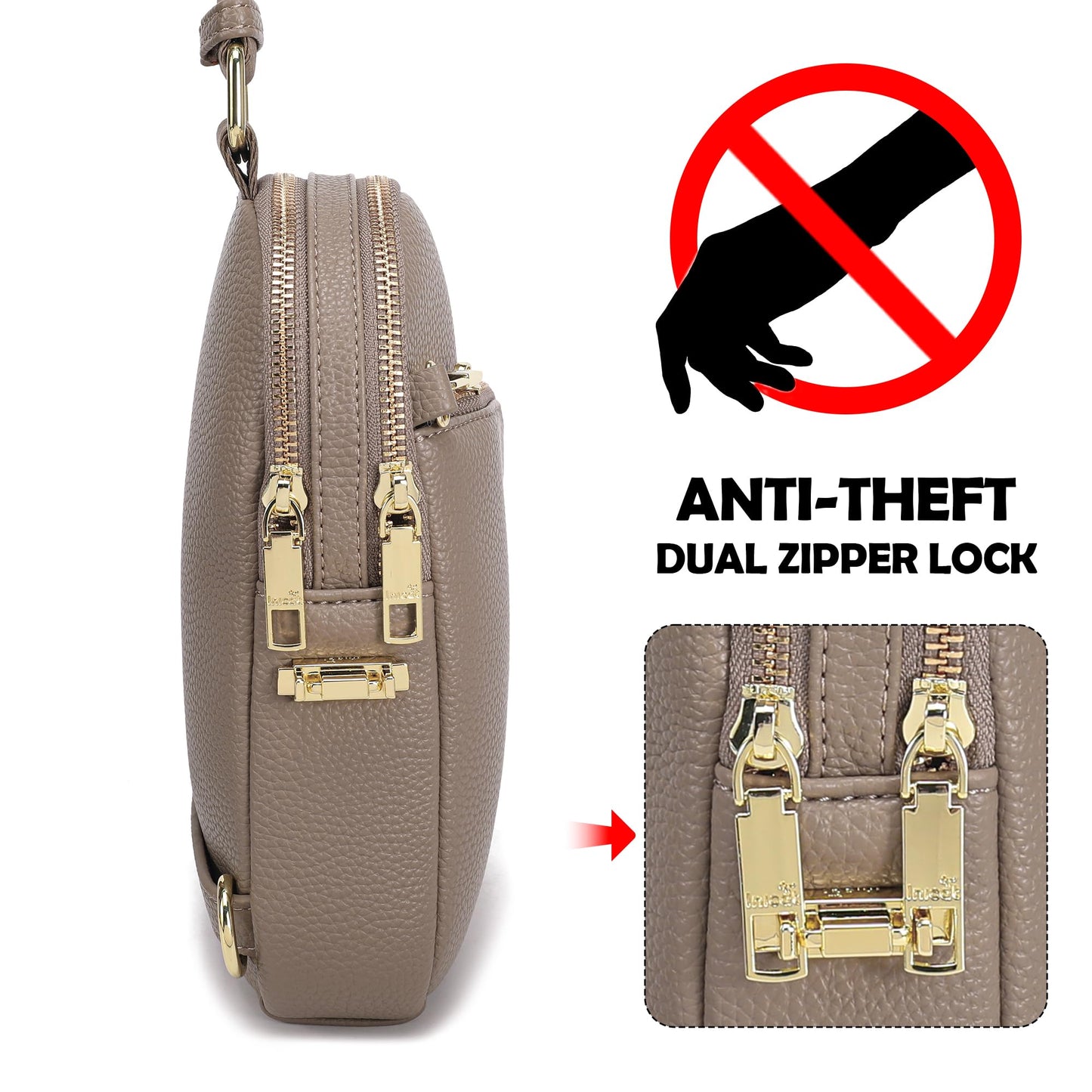 INICAT Travel Sling Bag, Anti Theft Crossbody Bag for Women | RFID Blocking, 8 Card Slots, Back Zippered Pocket, Metal Zippers,Switchable Strap