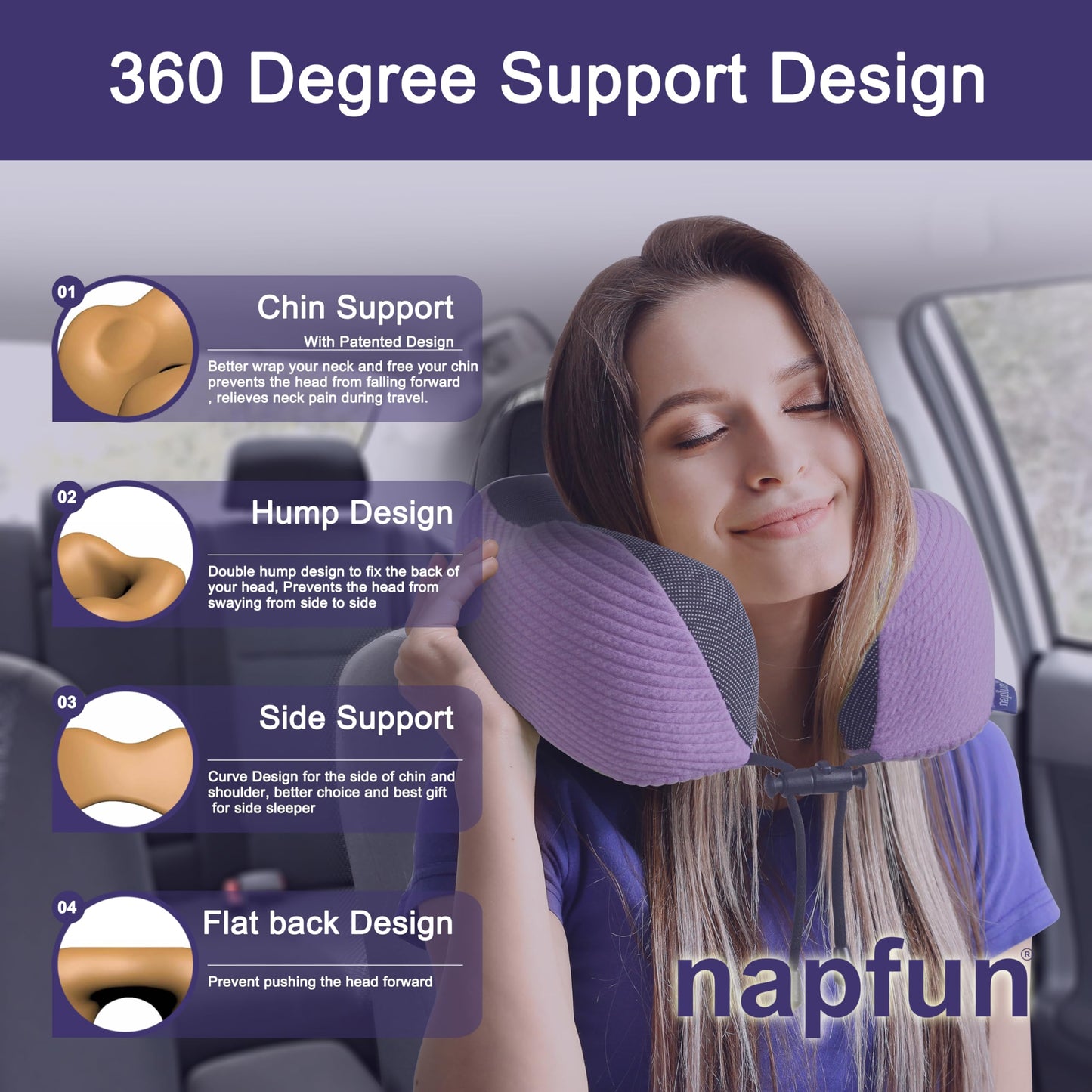 napfun Neck Pillow for Traveling, Upgraded Travel Neck Pillow for Airplane 100% Pure Memory Foam Travel Pillow for Flight Headrest Sleep, Portable Plane Accessories, Full Black