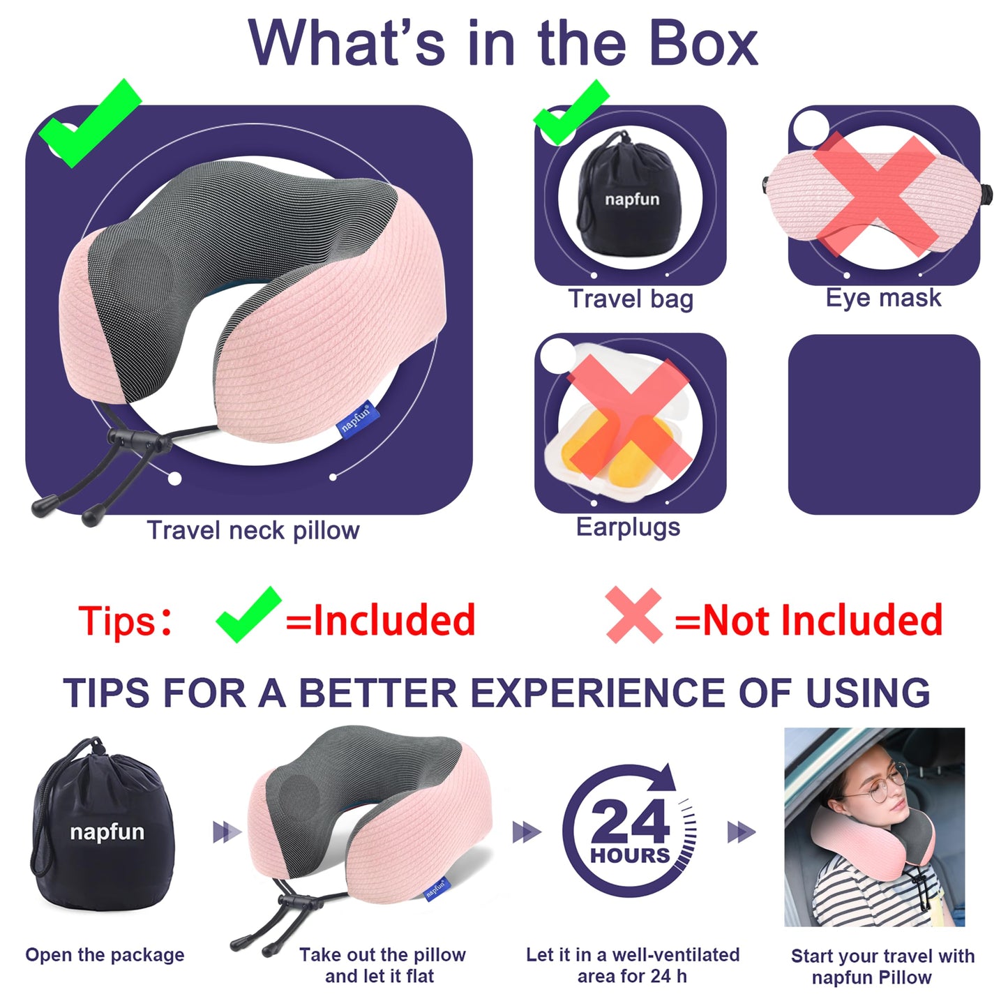 napfun Neck Pillow for Traveling, Upgraded Travel Neck Pillow for Airplane 100% Pure Memory Foam Travel Pillow for Flight Headrest Sleep, Portable Plane Accessories, Full Black