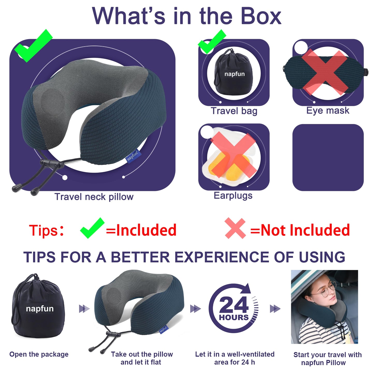napfun Neck Pillow for Traveling, Upgraded Travel Neck Pillow for Airplane 100% Pure Memory Foam Travel Pillow for Flight Headrest Sleep, Portable Plane Accessories, Full Black