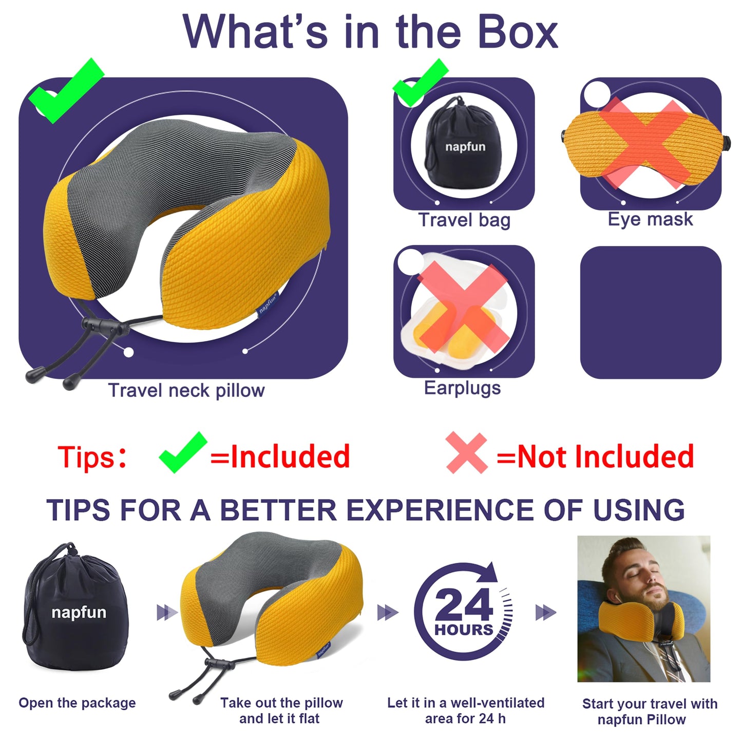 napfun Neck Pillow for Traveling, Upgraded Travel Neck Pillow for Airplane 100% Pure Memory Foam Travel Pillow for Flight Headrest Sleep, Portable Plane Accessories, Full Black