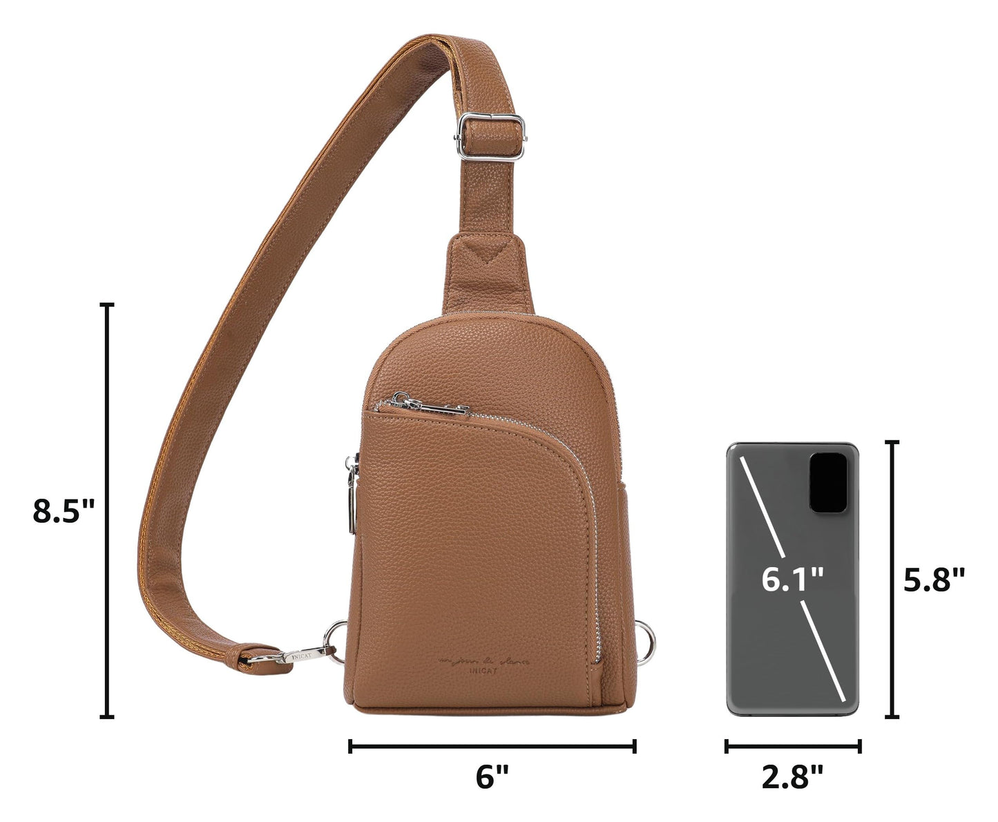 INICAT Travel Sling Bag, Anti Theft Crossbody Bag for Women | RFID Blocking, 8 Card Slots, Back Zippered Pocket, Metal Zippers,Switchable Strap
