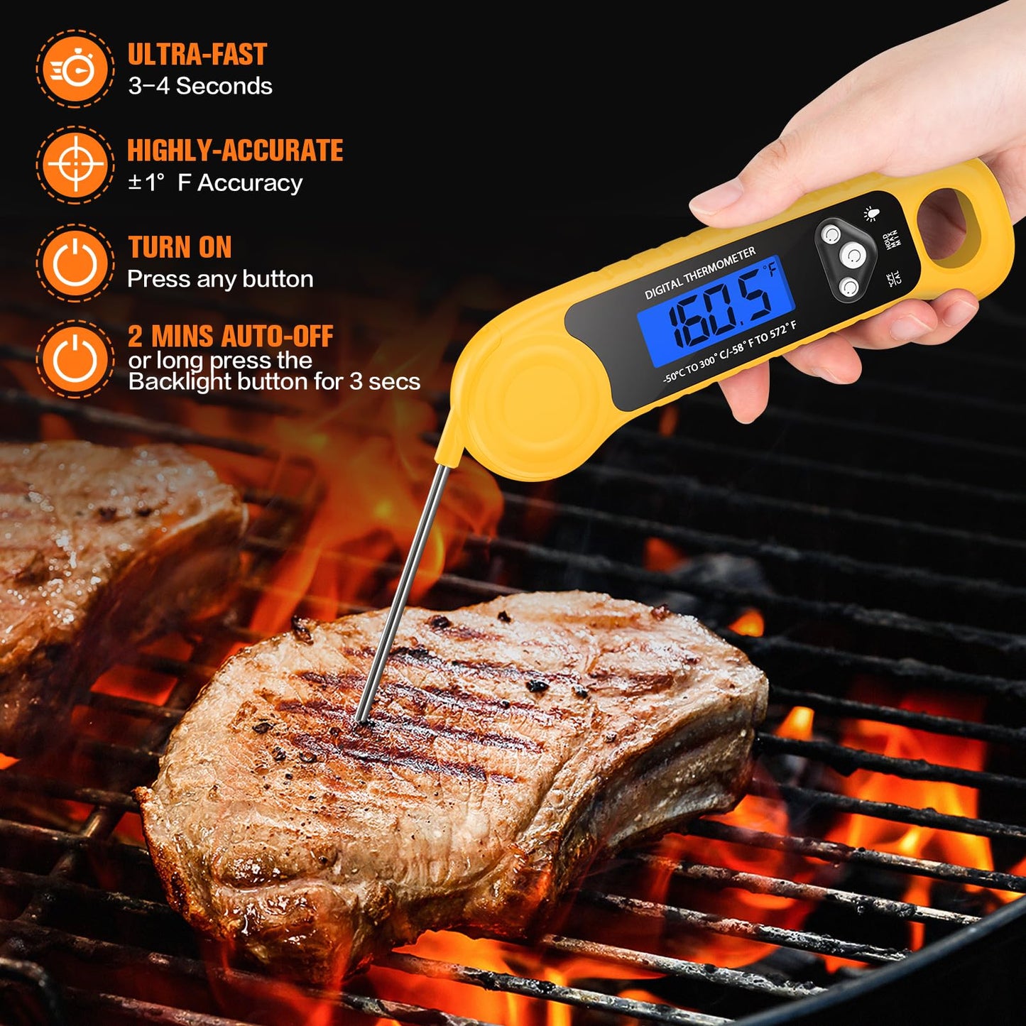 Meat Thermometer Digital, Instant Read Food Thermometer - Waterproof w/Backlight for Cooking, Candy, Deep Fry, BBQ, Grill, Smoker and Roast, Camping & Kitchen Essentials