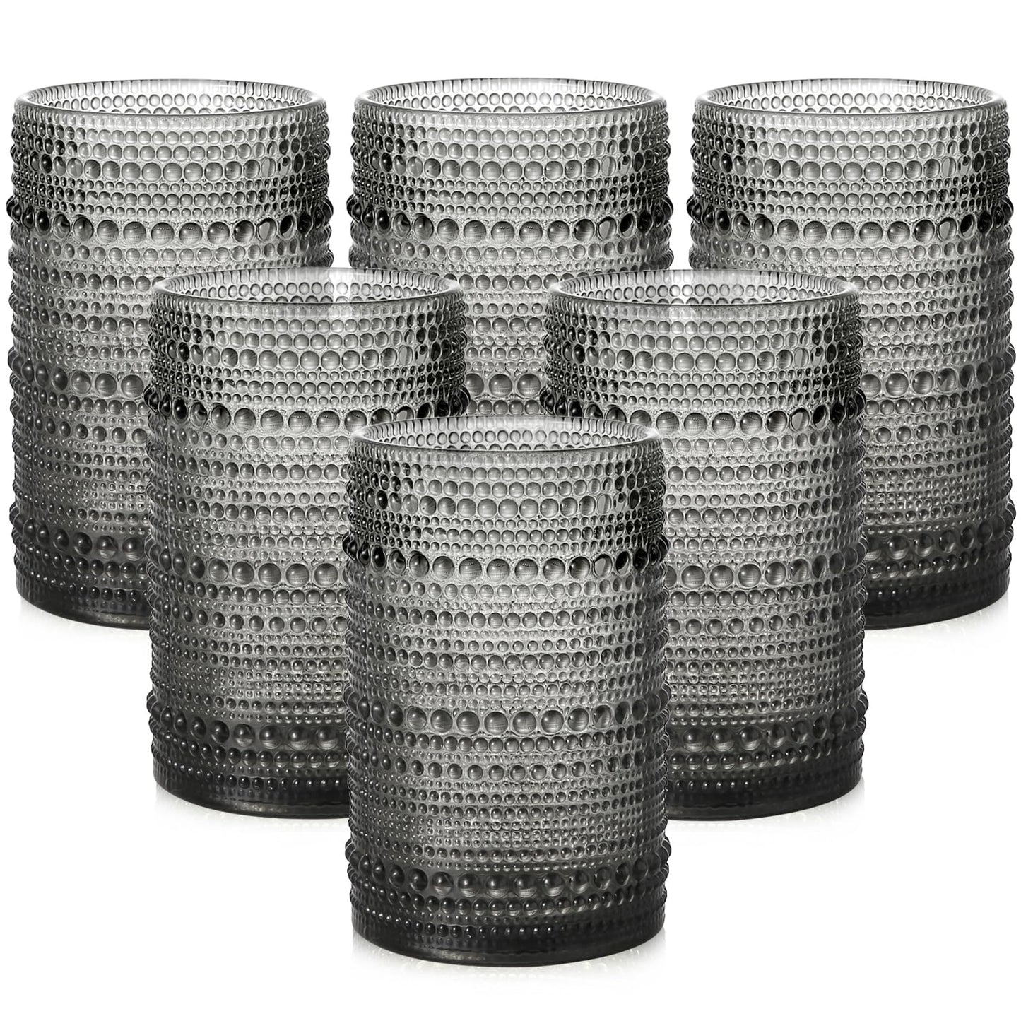 Vintage Glassware Drinking Glasses Set of 6,15 oz Hobnail Glass Cups,Embossed Blue Water Tumbler,for Beer,Cocktail,Whiskey,Juice and Various Mixed Drinks- 1 Cleaning Brush