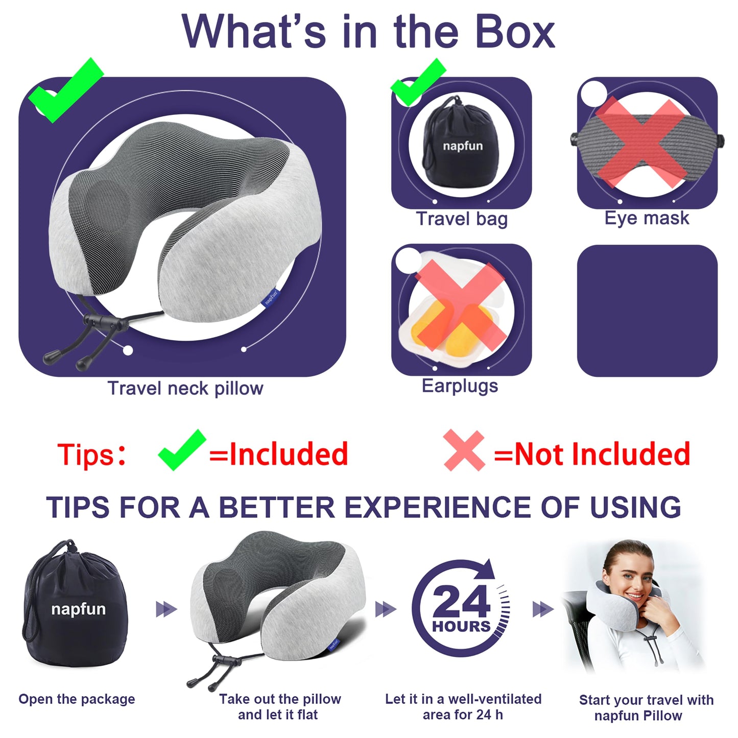 napfun Neck Pillow for Traveling, Upgraded Travel Neck Pillow for Airplane 100% Pure Memory Foam Travel Pillow for Flight Headrest Sleep, Portable Plane Accessories, Full Black