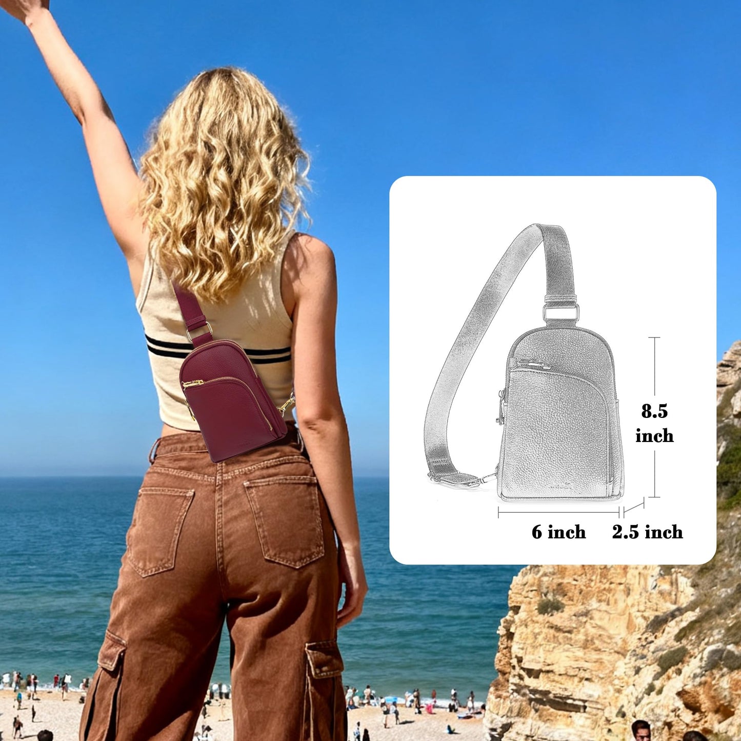 INICAT Travel Sling Bag, Anti Theft Crossbody Bag for Women | RFID Blocking, 8 Card Slots, Back Zippered Pocket, Metal Zippers,Switchable Strap