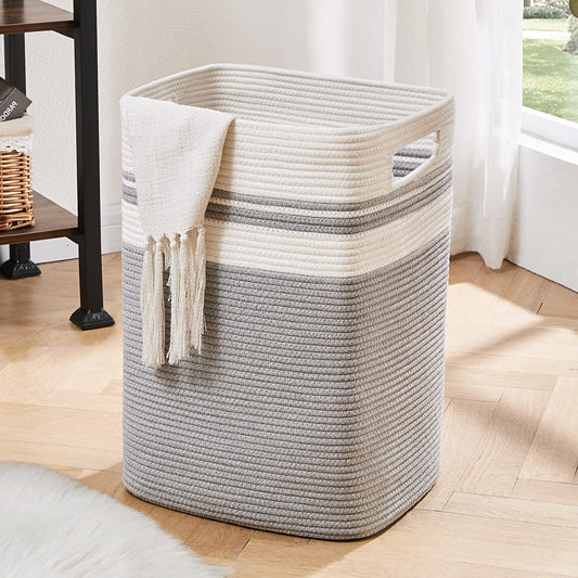 OIAHOMY Laundry Hamper-Laundry Basket,Tall Cotton Storage Basket with Handles,Decorative Blanket Basket for Living room,Collapsible Large Basket for Toys,Pillows,Clothes-16x13x22in-Yellow variegated