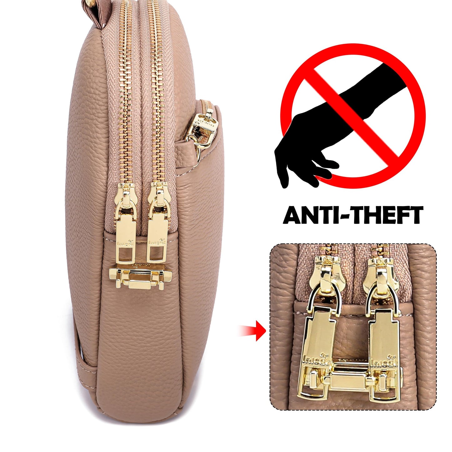 INICAT Travel Sling Bag, Anti Theft Crossbody Bag for Women | RFID Blocking, 8 Card Slots, Back Zippered Pocket, Metal Zippers,Switchable Strap