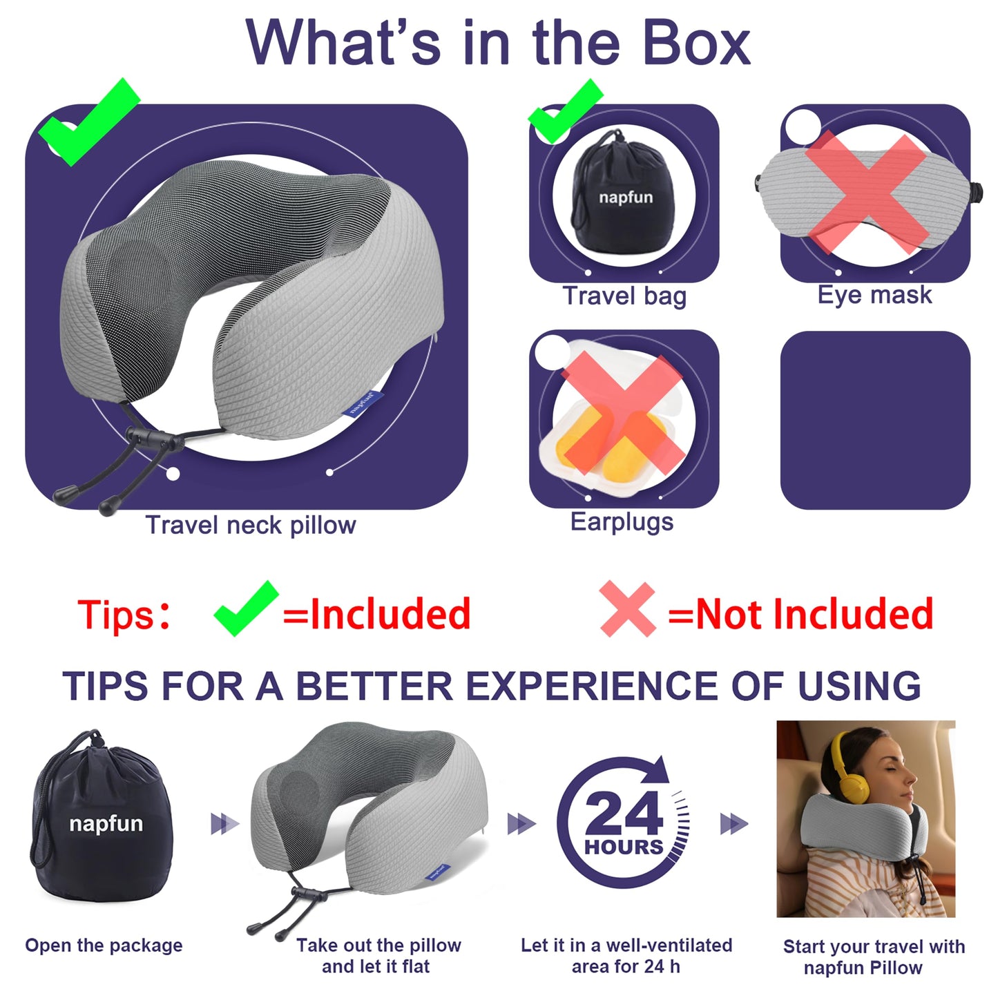 napfun Neck Pillow for Traveling, Upgraded Travel Neck Pillow for Airplane 100% Pure Memory Foam Travel Pillow for Flight Headrest Sleep, Portable Plane Accessories, Full Black