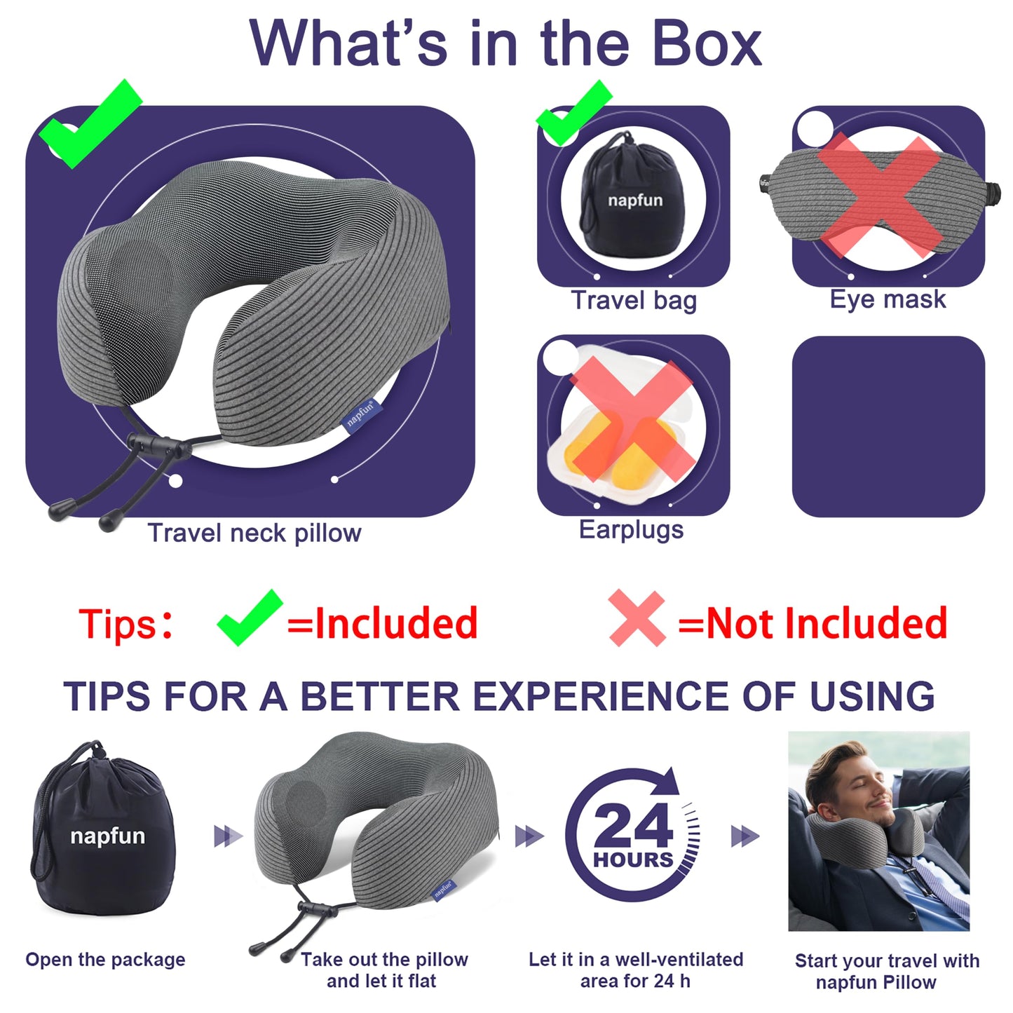 napfun Neck Pillow for Traveling, Upgraded Travel Neck Pillow for Airplane 100% Pure Memory Foam Travel Pillow for Flight Headrest Sleep, Portable Plane Accessories, Full Black
