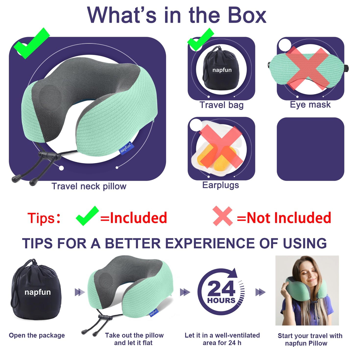 napfun Neck Pillow for Traveling, Upgraded Travel Neck Pillow for Airplane 100% Pure Memory Foam Travel Pillow for Flight Headrest Sleep, Portable Plane Accessories, Full Black
