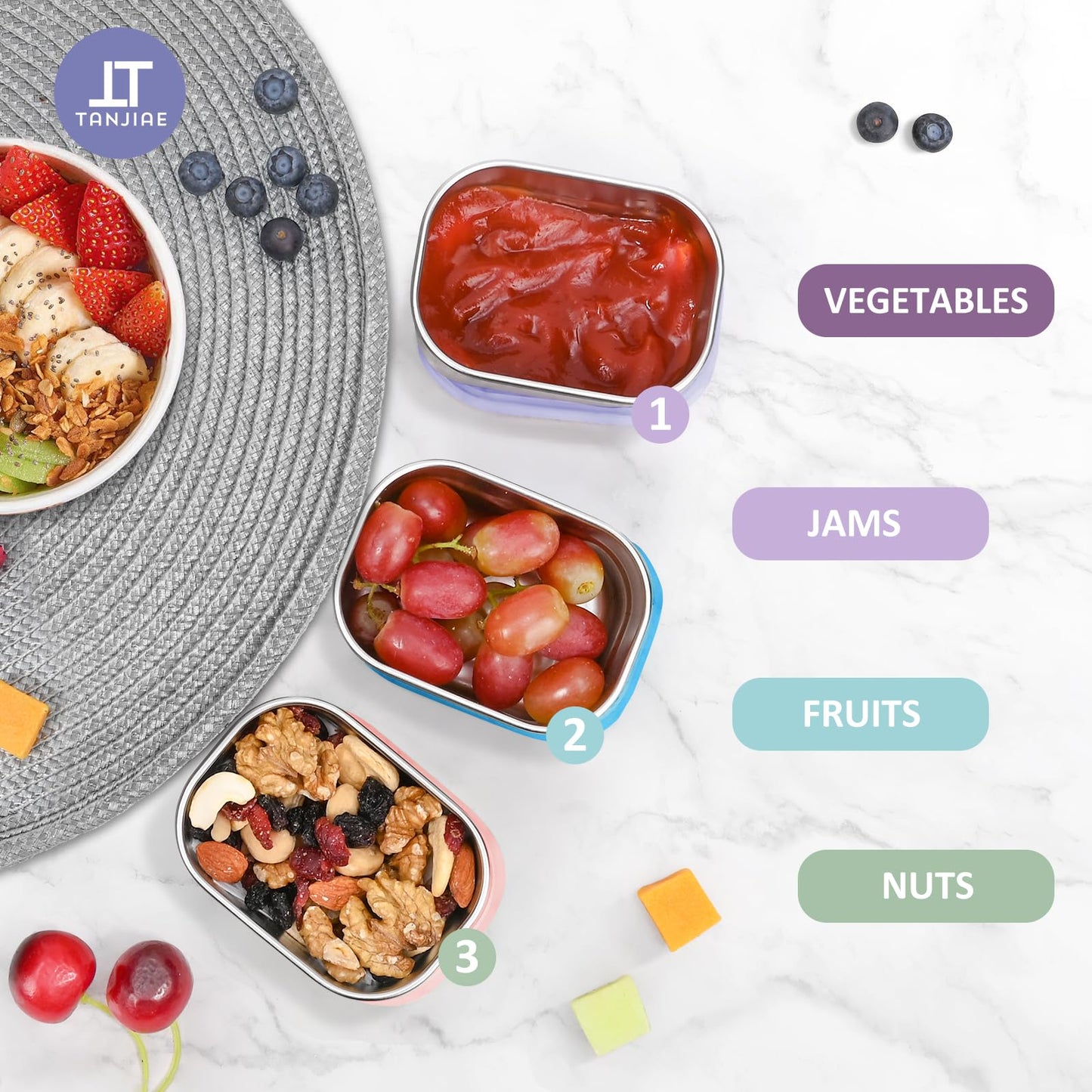 Small (1 CUP) Stainless Steel Snack Containers for Kids | Easy Open Leak Proof Food Containers with Silicone Lids - Perfect Metal Toddler Lunch Box for Daycare and School (8oz)