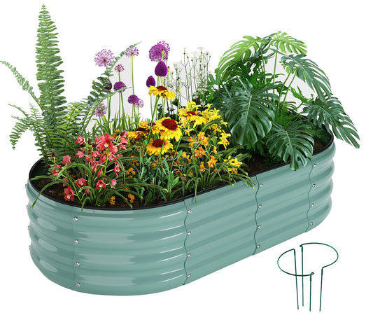 Galvanized Metal Planter Raised Garden Bed Kit for Gardening Outdoor，8x2x1ft Planter Grow Garden Box Raised Flower Bed，Long Vegetable Clearance Herb Raised Garden Beds for Gardening