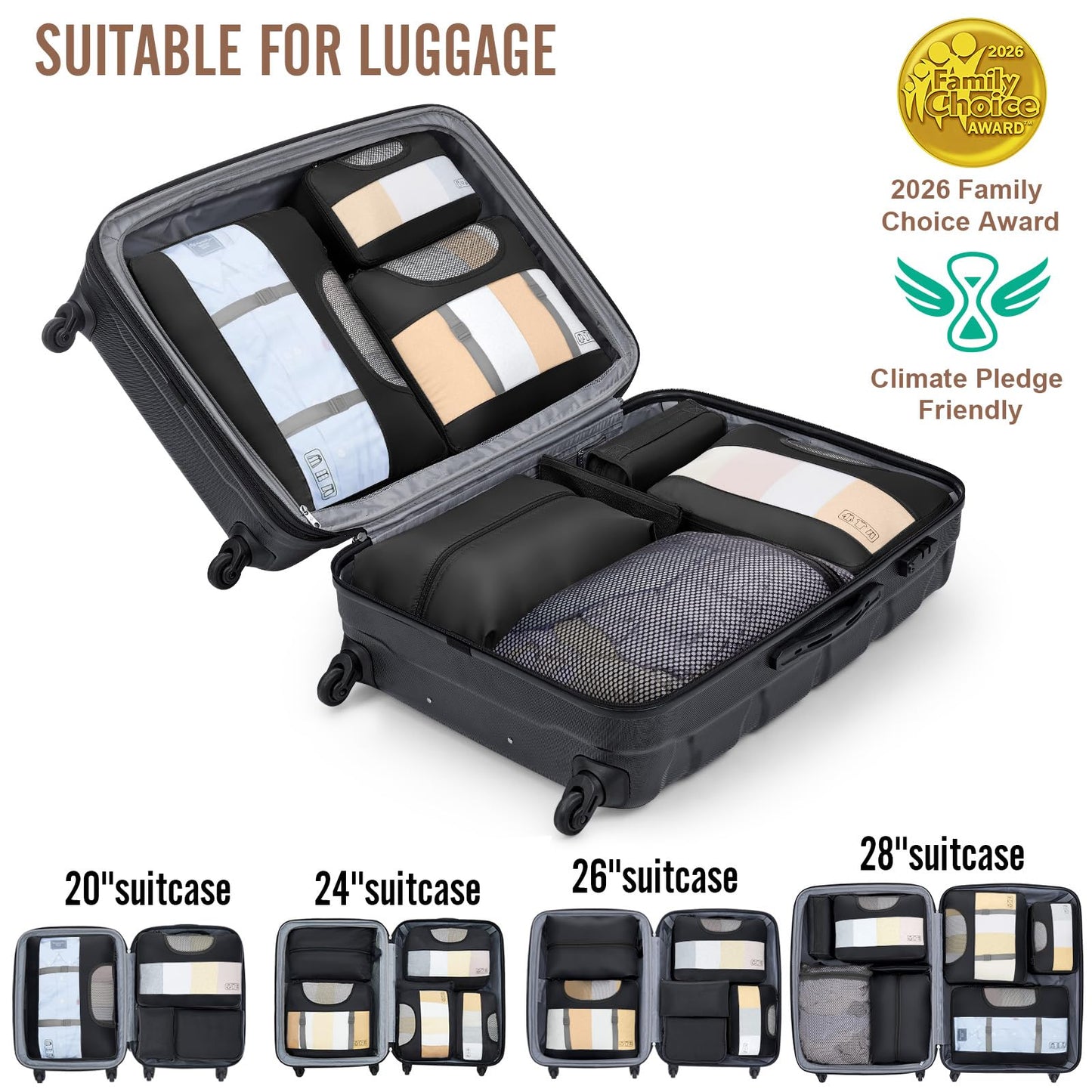 Veken 10 Set/8 Set Packing Cubes for Travel Essentials,Anti-Wrinkle Buckled Suitcase Organizer for Shoe & Toiletry Bag,Carry On Luggage Bag for Airplane & College Dorm Room Accessories,Women Men Gifts