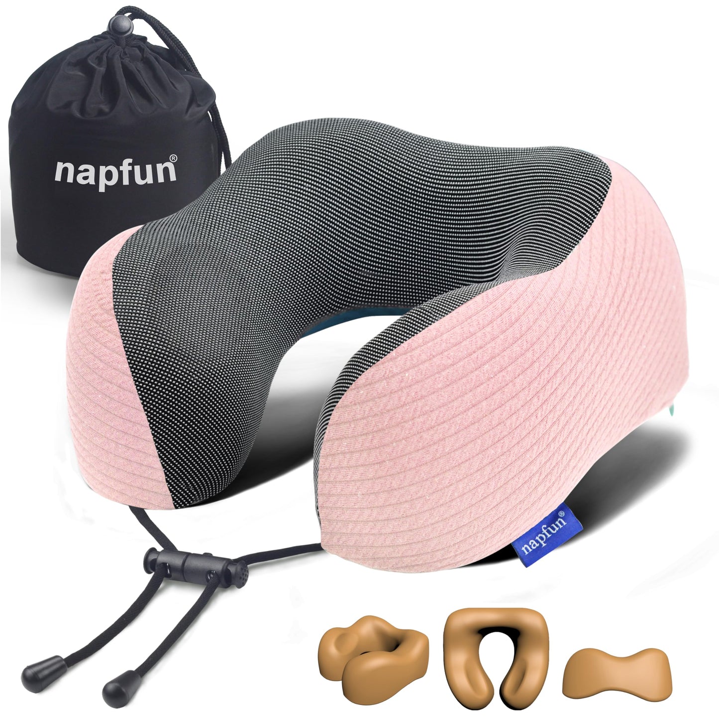 napfun Neck Pillow for Traveling, Upgraded Travel Neck Pillow for Airplane 100% Pure Memory Foam Travel Pillow for Flight Headrest Sleep, Portable Plane Accessories, Full Black