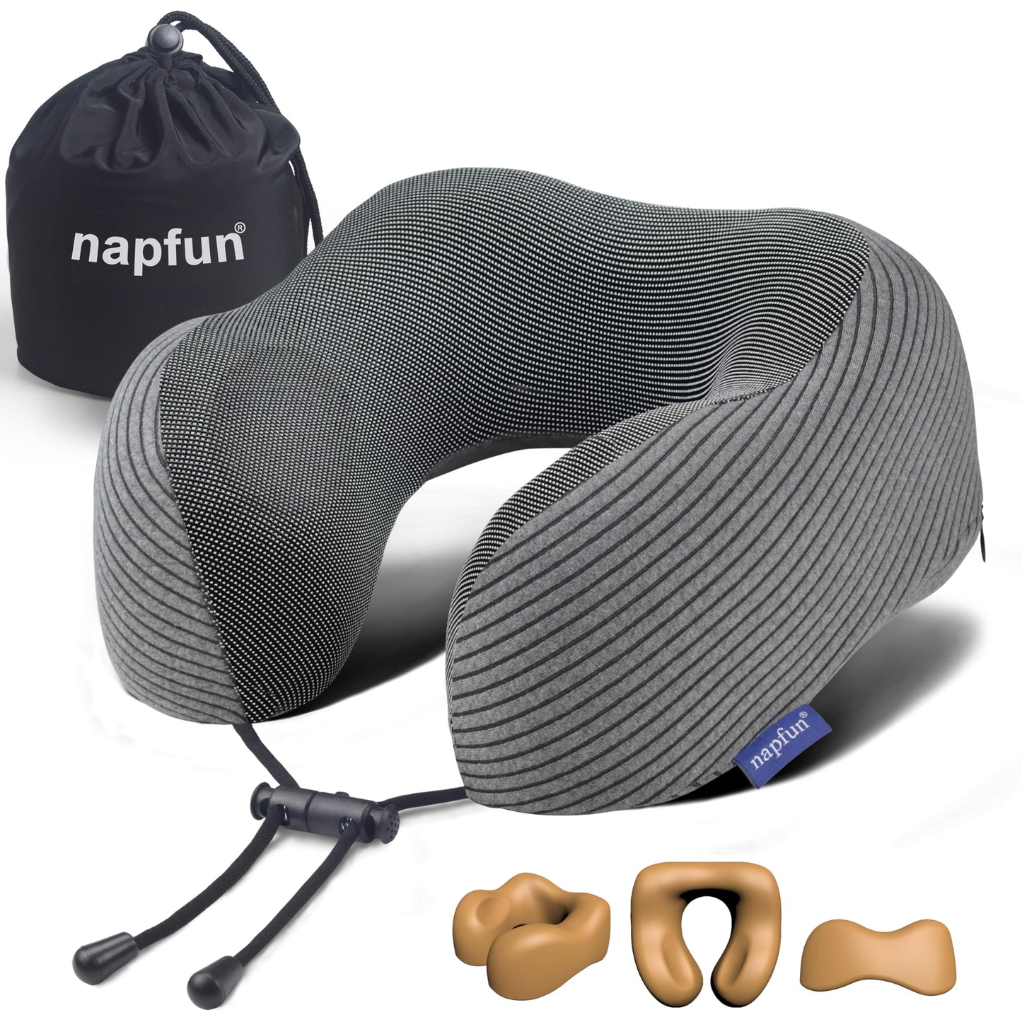 napfun Neck Pillow for Traveling, Upgraded Travel Neck Pillow for Airplane 100% Pure Memory Foam Travel Pillow for Flight Headrest Sleep, Portable Plane Accessories, Full Black