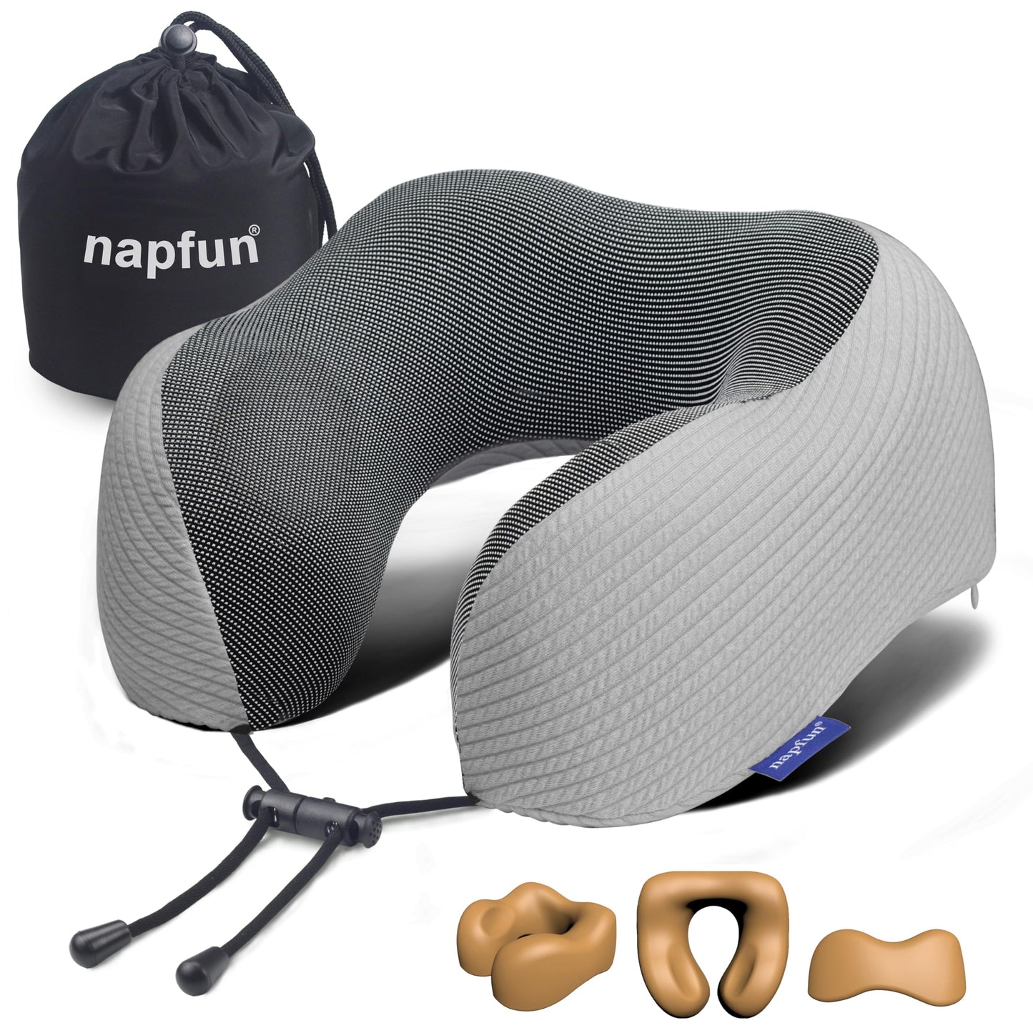 napfun Neck Pillow for Traveling, Upgraded Travel Neck Pillow for Airplane 100% Pure Memory Foam Travel Pillow for Flight Headrest Sleep, Portable Plane Accessories, Full Black