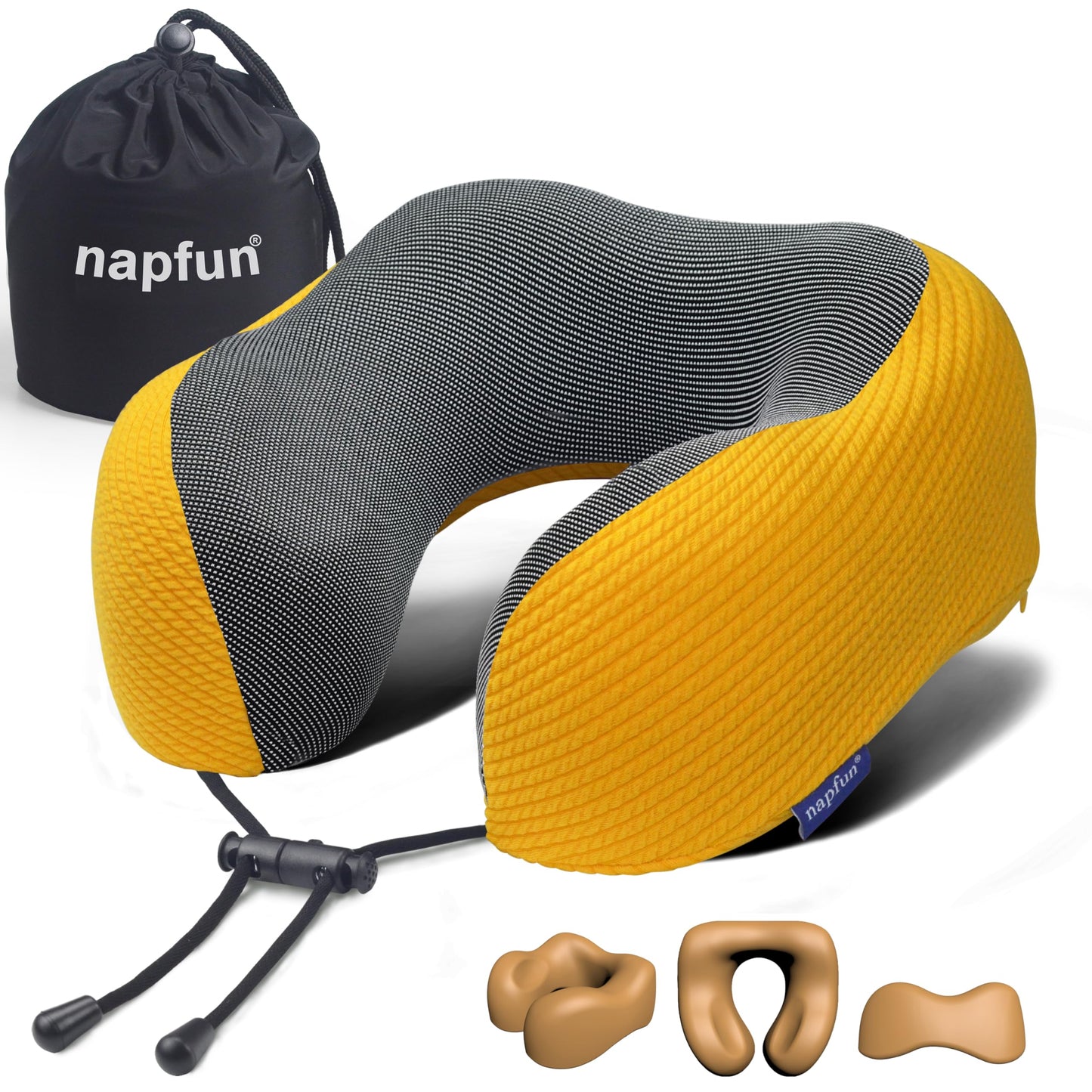napfun Neck Pillow for Traveling, Upgraded Travel Neck Pillow for Airplane 100% Pure Memory Foam Travel Pillow for Flight Headrest Sleep, Portable Plane Accessories, Full Black