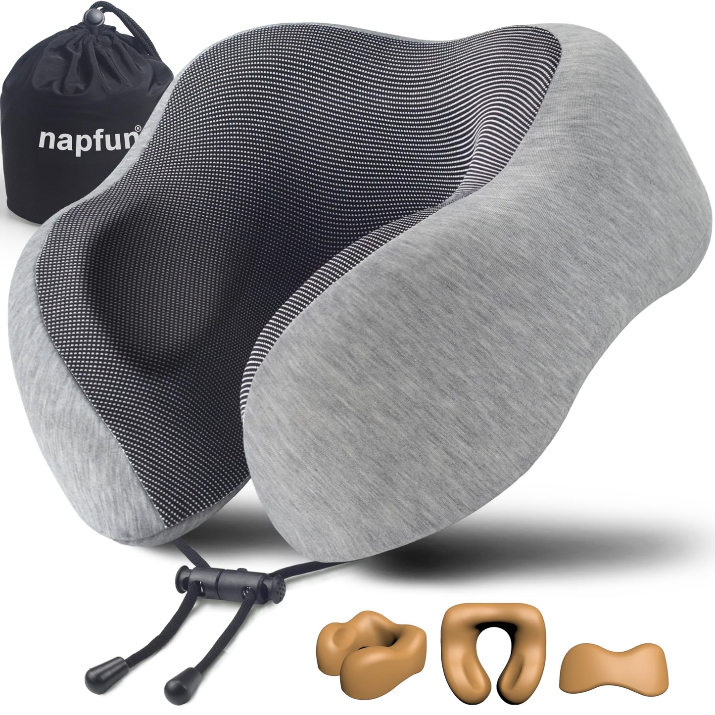 napfun Neck Pillow for Traveling, Upgraded Travel Neck Pillow for Airplane 100% Pure Memory Foam Travel Pillow for Flight Headrest Sleep, Portable Plane Accessories, Full Black