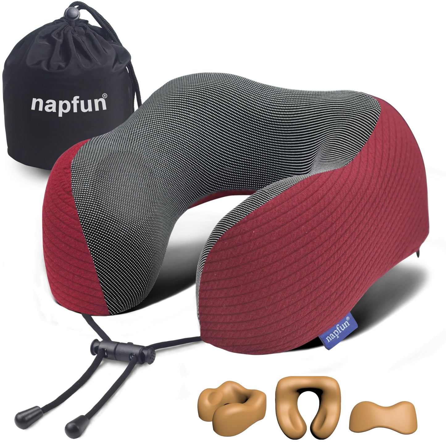 napfun Neck Pillow for Traveling, Upgraded Travel Neck Pillow for Airplane 100% Pure Memory Foam Travel Pillow for Flight Headrest Sleep, Portable Plane Accessories, Full Black