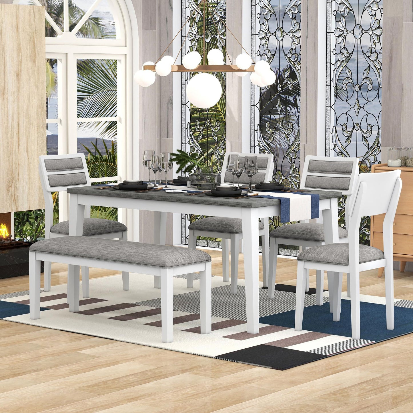Harper & Bright Designs Farmhouse Extendable Round Dining Table Set, Round Wood Table with Shelf and Upholstered Chair Set Perfect for Family