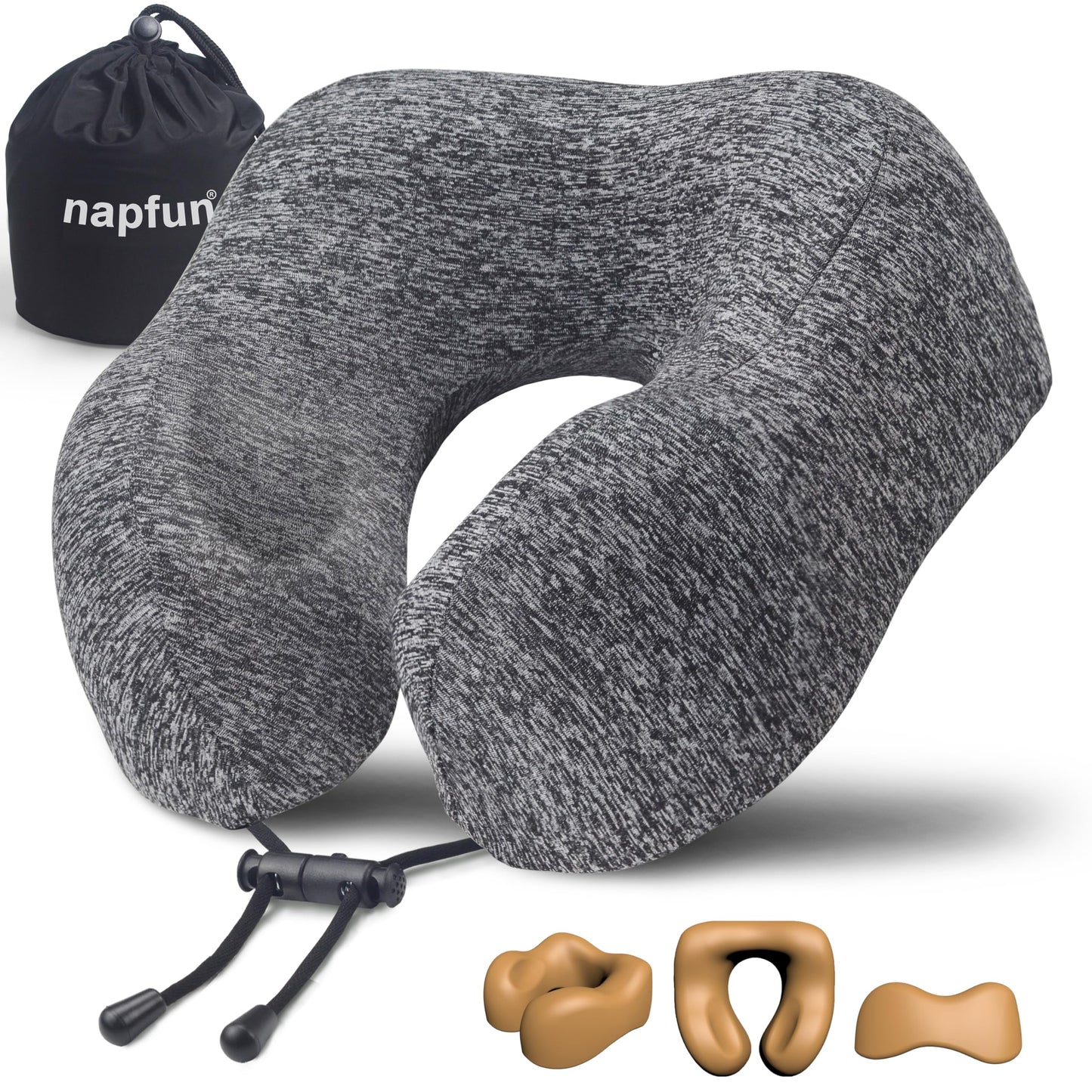 napfun Neck Pillow for Traveling, Upgraded Travel Neck Pillow for Airplane 100% Pure Memory Foam Travel Pillow for Flight Headrest Sleep, Portable Plane Accessories, Full Black