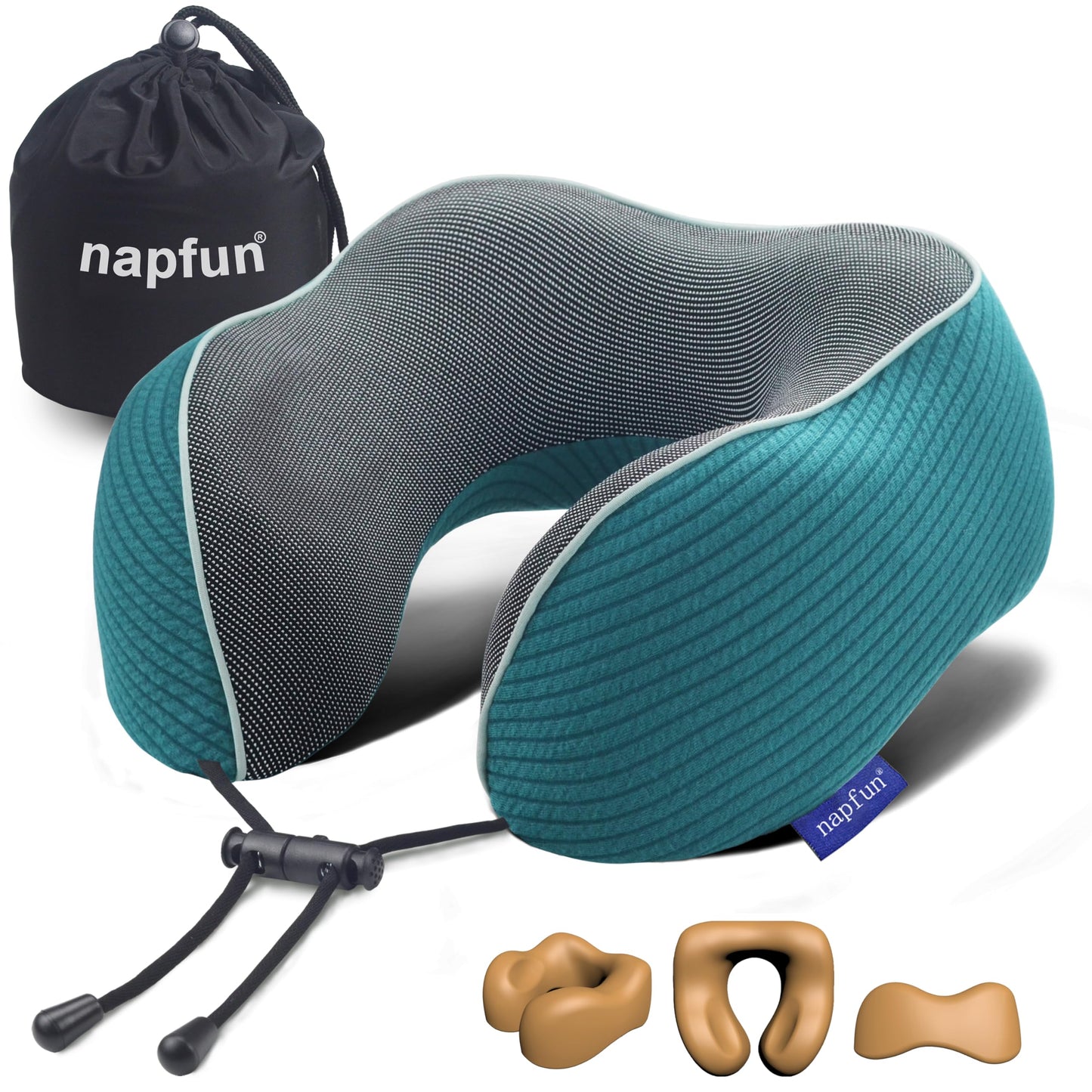 napfun Neck Pillow for Traveling, Upgraded Travel Neck Pillow for Airplane 100% Pure Memory Foam Travel Pillow for Flight Headrest Sleep, Portable Plane Accessories, Full Black