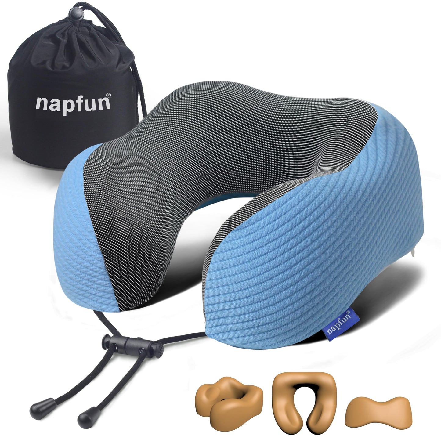 napfun Neck Pillow for Traveling, Upgraded Travel Neck Pillow for Airplane 100% Pure Memory Foam Travel Pillow for Flight Headrest Sleep, Portable Plane Accessories, Full Black