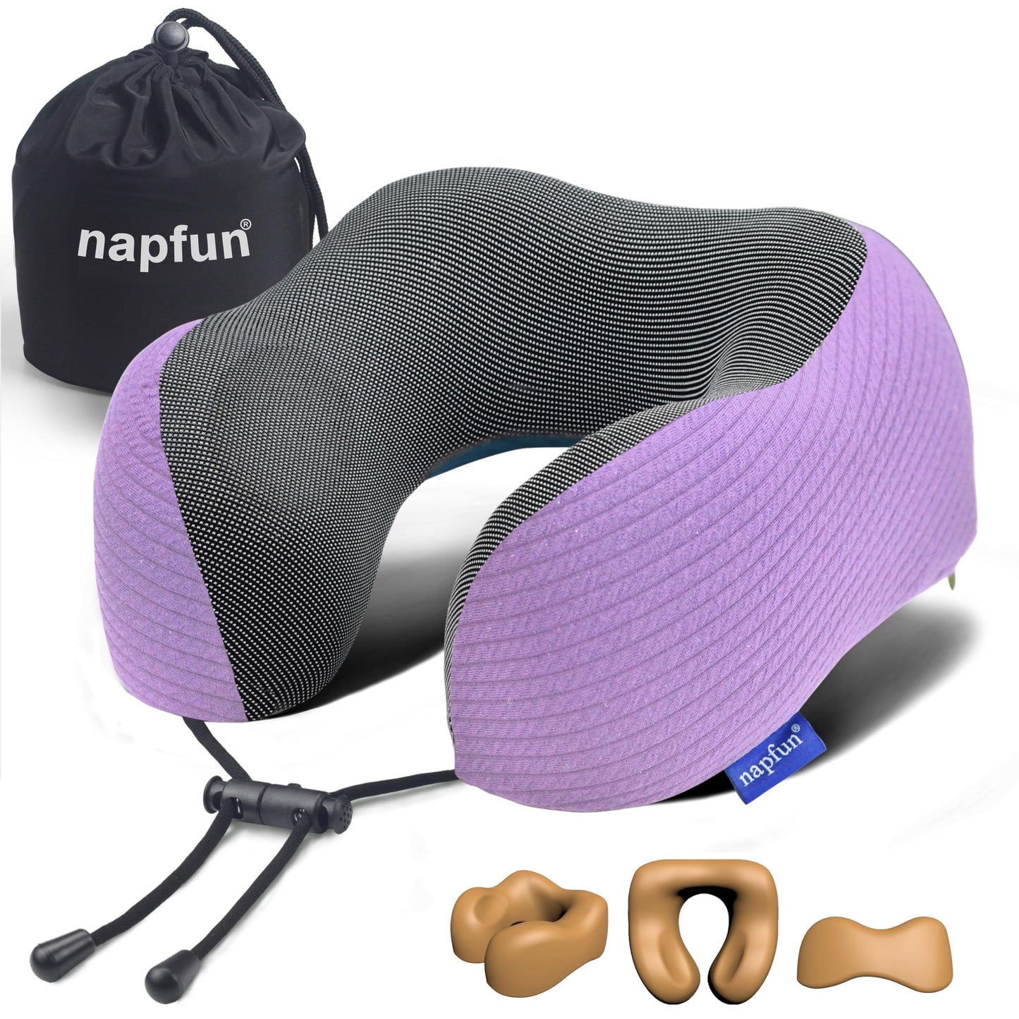 napfun Neck Pillow for Traveling, Upgraded Travel Neck Pillow for Airplane 100% Pure Memory Foam Travel Pillow for Flight Headrest Sleep, Portable Plane Accessories, Full Black