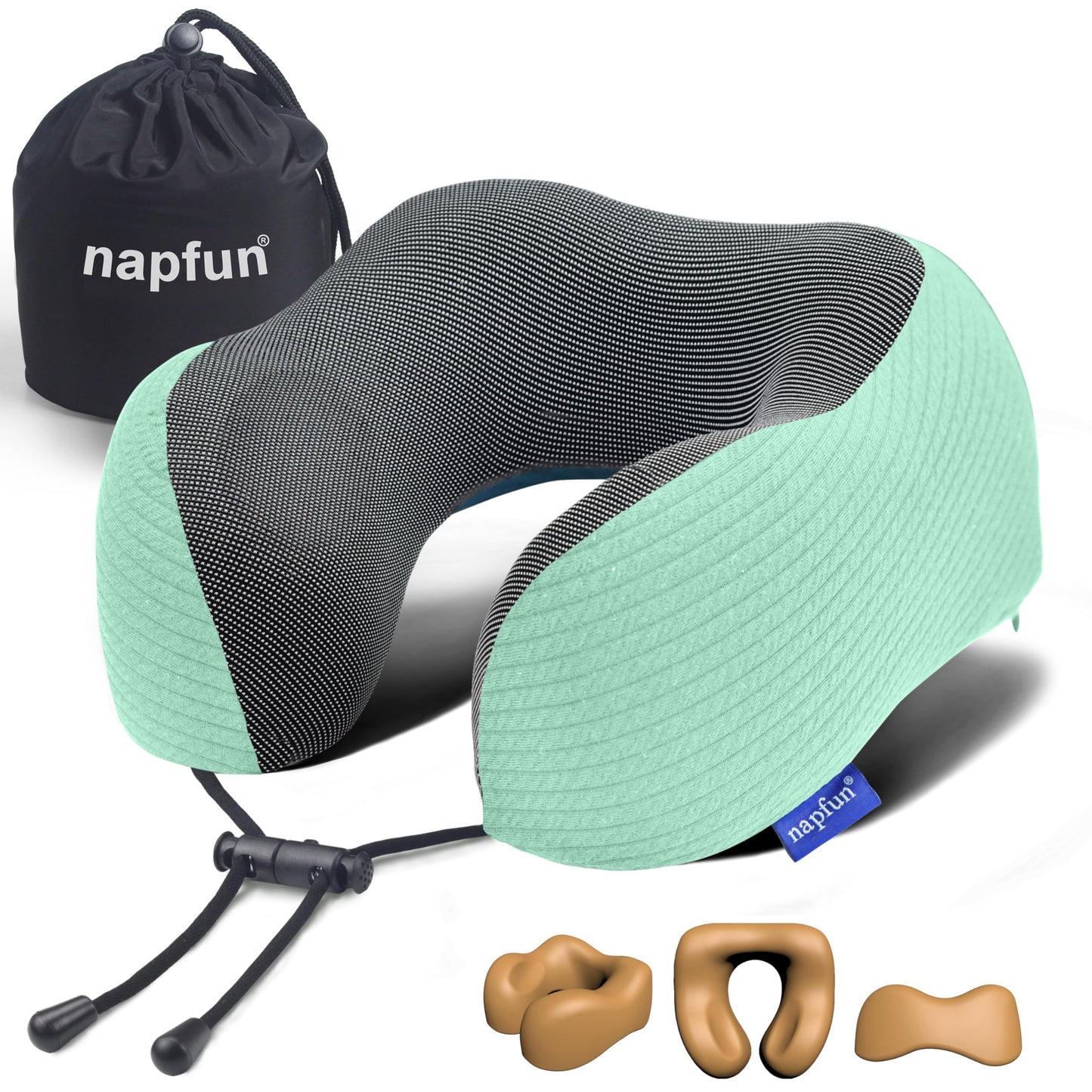 napfun Neck Pillow for Traveling, Upgraded Travel Neck Pillow for Airplane 100% Pure Memory Foam Travel Pillow for Flight Headrest Sleep, Portable Plane Accessories, Full Black